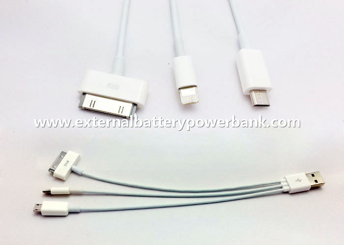 سفید 3 در 1 USB کابل شارژ گرد با میکرو / 4G / 8PIN اتصال